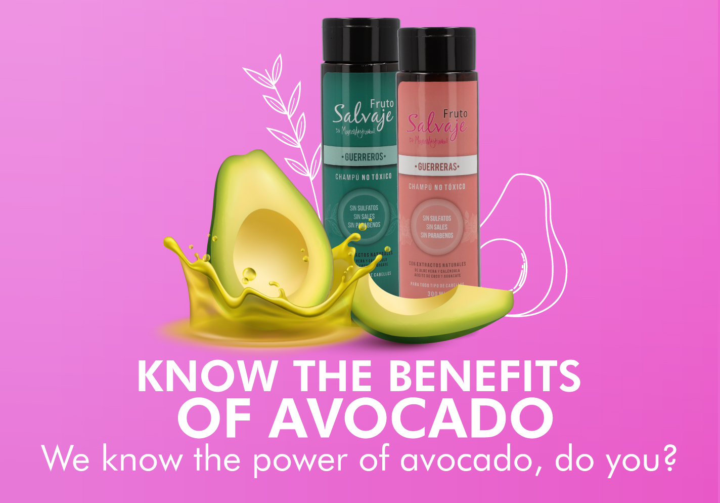 Shampoo jars and image of an avocado